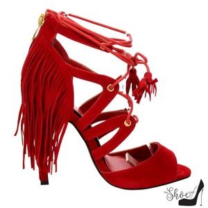Bliss Shoes - Bliss Lip Stick Red Fringe Lace Up Heels Bliss Shoes - Bliss Lip Stick Red Fringe Lace Up Heels
